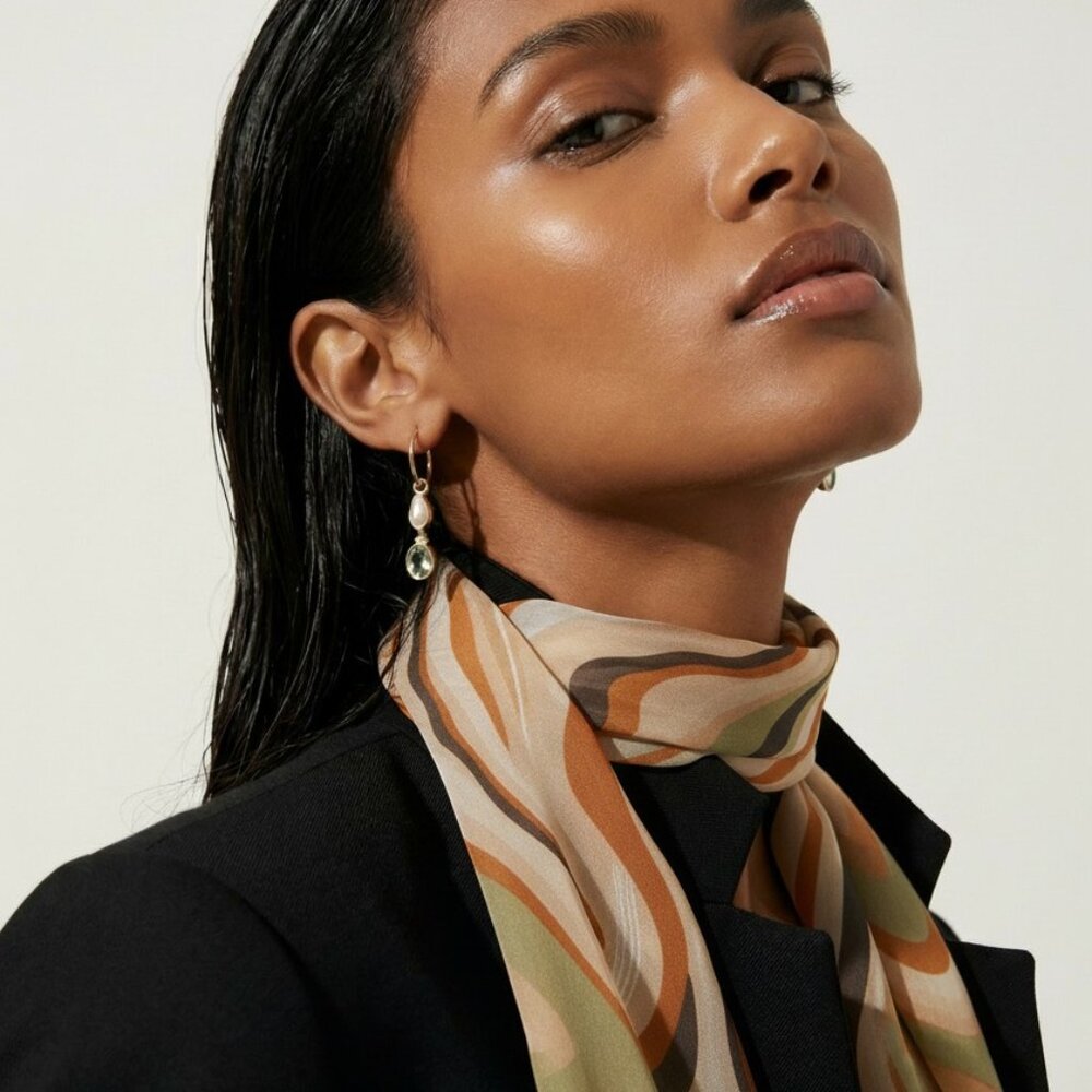 Ladies Scarf Green Multi Color Swirl Sheer